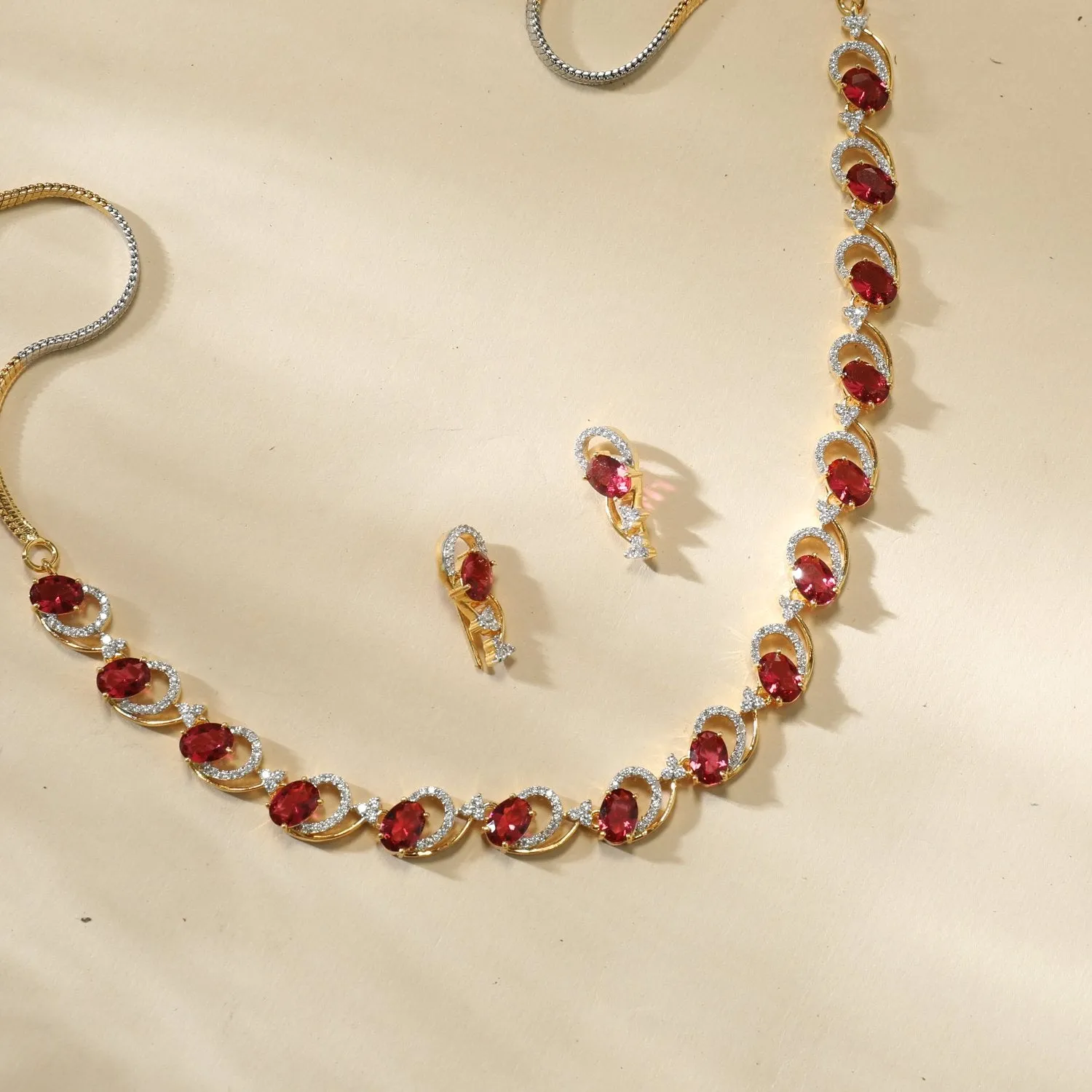 Ariyahi CZ Red Necklace Set