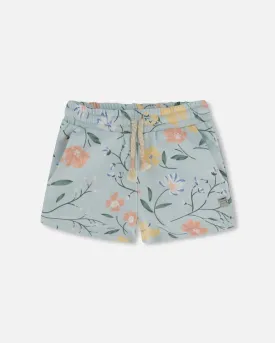 Baby Blue Floral French Terry Short