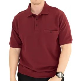 Classics by Palmland Short Sleeve 3 Button Banded Bottom Knit Collar 6070-100-Burgundy