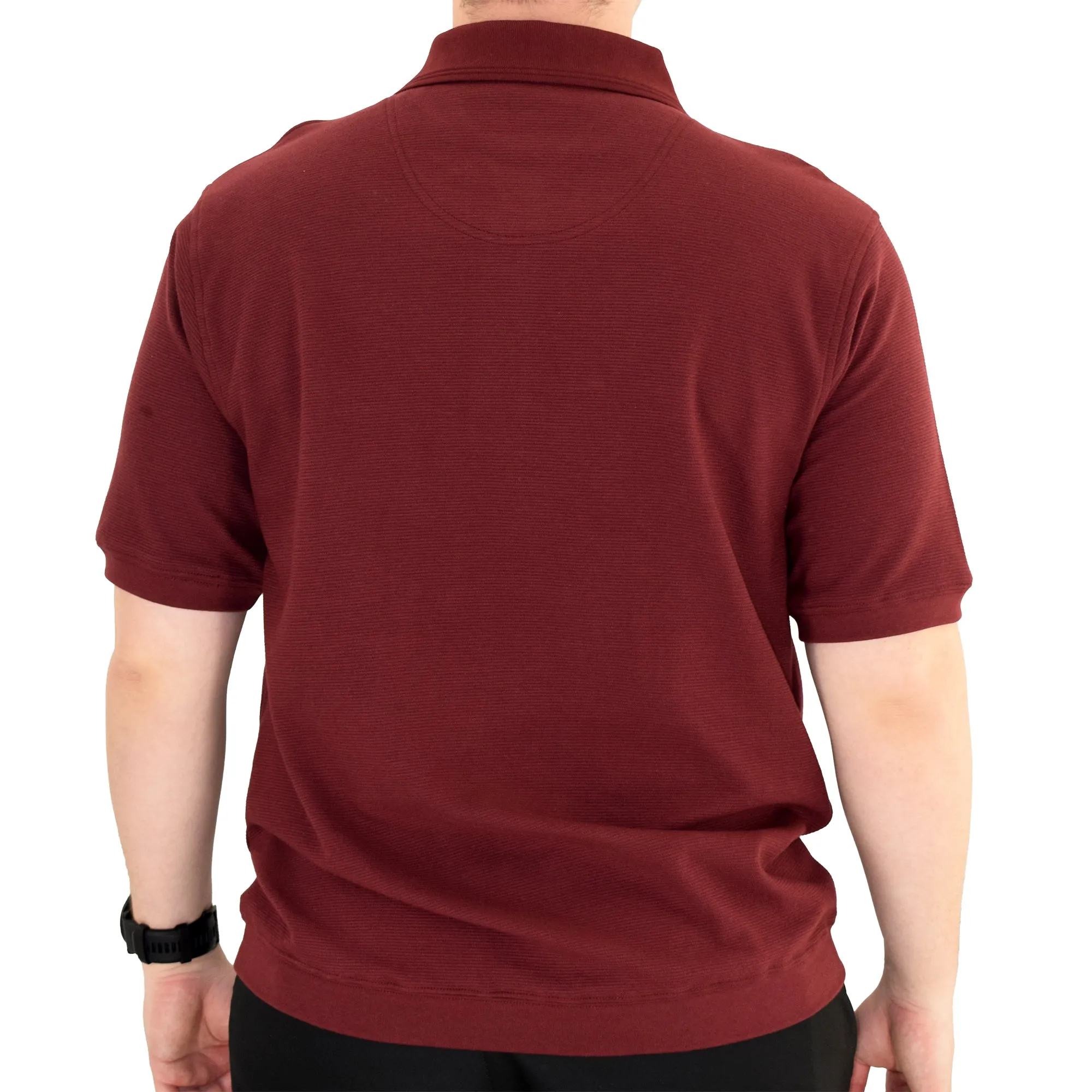 Classics by Palmland Short Sleeve 3 Button Banded Bottom Knit Collar 6070-100-Burgundy