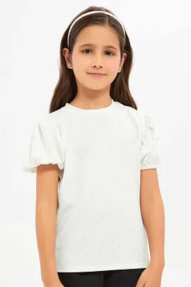 Girls White Puff Sleeve Blouse