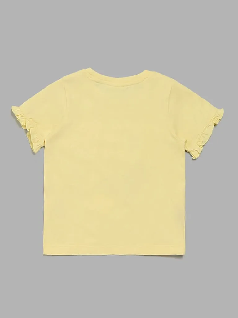 HOP Kids Mermaid Printed Yellow T-Shirt