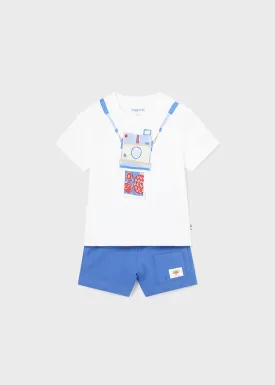 Mayoral 1657 032 - Off-white Blue Short Set