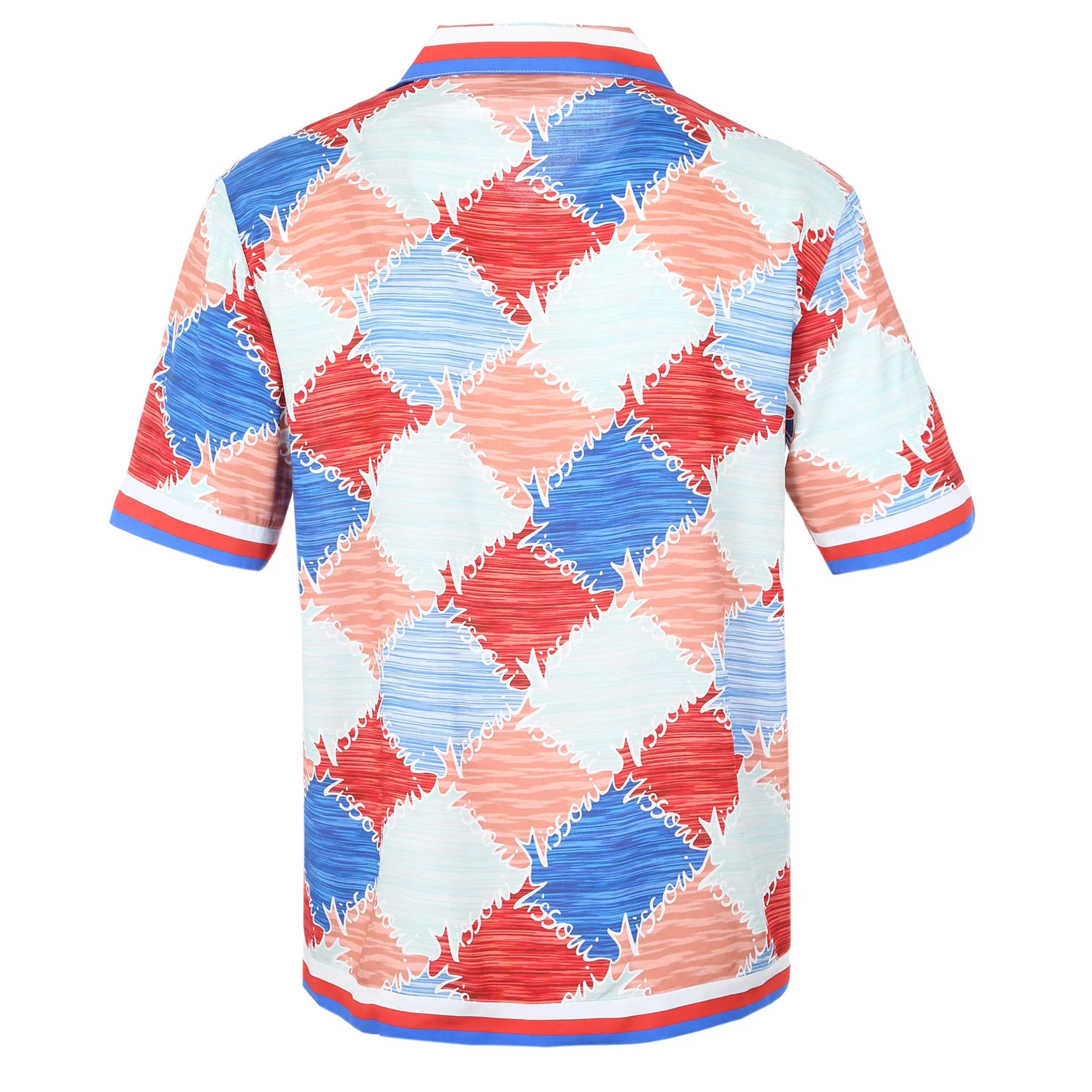 Missoni Diamond Short Sleeve Shirt in Red, Orange & Blue