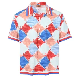 Missoni Diamond Short Sleeve Shirt in Red, Orange & Blue