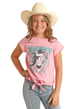 Panhandle Slim® Girls Rock N Roll Baby Pink Graphic Horse Tie Tee Shirt