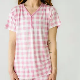 Pink Gingham Women's Short Sleeve Pajama Top