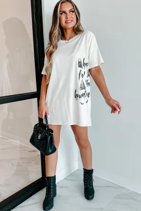 "Here For The Haunting" Oversized Graphic T-Shirt Dress (Vanilla) - Print On Demand