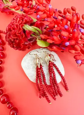 Red Coral Beaded Tassel Earrings JE006