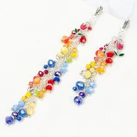 Tulip Planner Charm with Red, Yellow and Blue Crystal Dangle in Two Lengths